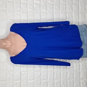 CABLE & GAUGE Royal Blue Ribbed Long Sleeve V Neck Top NWT